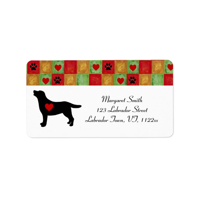 Black Labrador Disline Mosaic och Hearts Adressetikett (Framsidan)