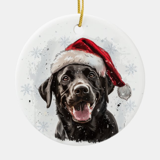 Black Labrador Dog Christmas Personalized Julgransprydnad Keramik (Framsidan)