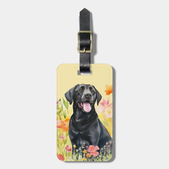 Black Labrador Flower Luggage Tag Bagagebricka (Vertikal Framsida)