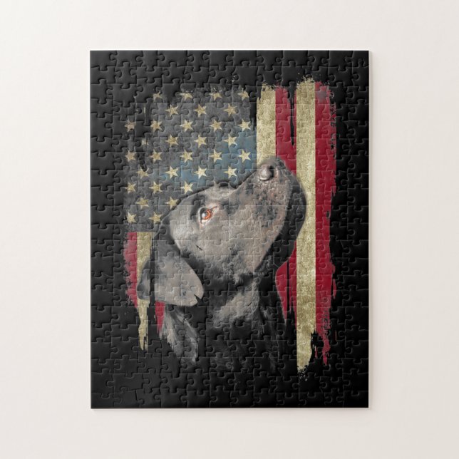 Black Labrador Gift USA flagga Lab Owner Anka Hunt Pussel (Vertikal)