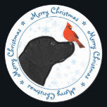 Black Labrador God jul kardinal Cute Hund Runt Klistermärke<br><div class="desc">Skicka våra julkort och sätt in presenter den här julhelgen med den här fina svarta labradoren och kardinaldekalen och matchande dekoration. Denna svarta labradochristmas-klistermärken kommer att vara en favorit bland labrador älskare. Besök vår samling för att hitta matchande svart lab julklappar, hemdekanter och gåvor. COPYRIGHT © 2020 Judy Burrows, Black...</div>