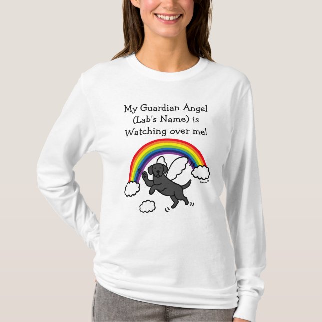Black Labrador Guardian Angel (Rainbow Bridge) T Shirt (Framsida)