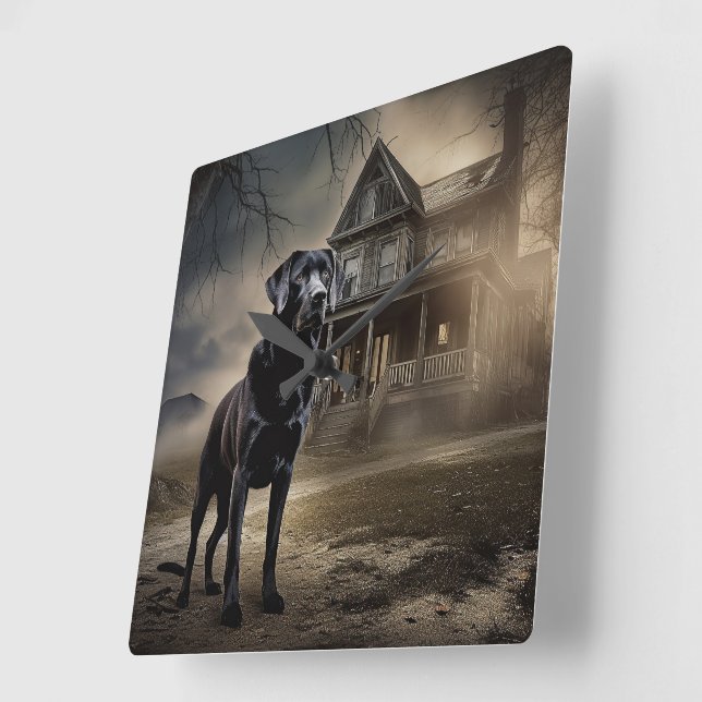 Black Labrador Halloween Scary Fyrkantig Klocka (Vinkel)