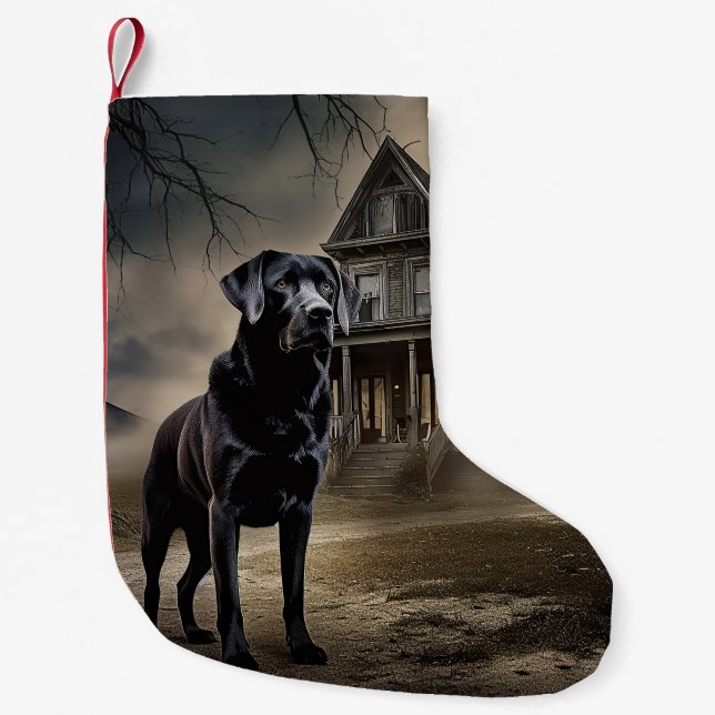 Black Labrador Halloween Scary Liten Julstrumpa (Framsidan)