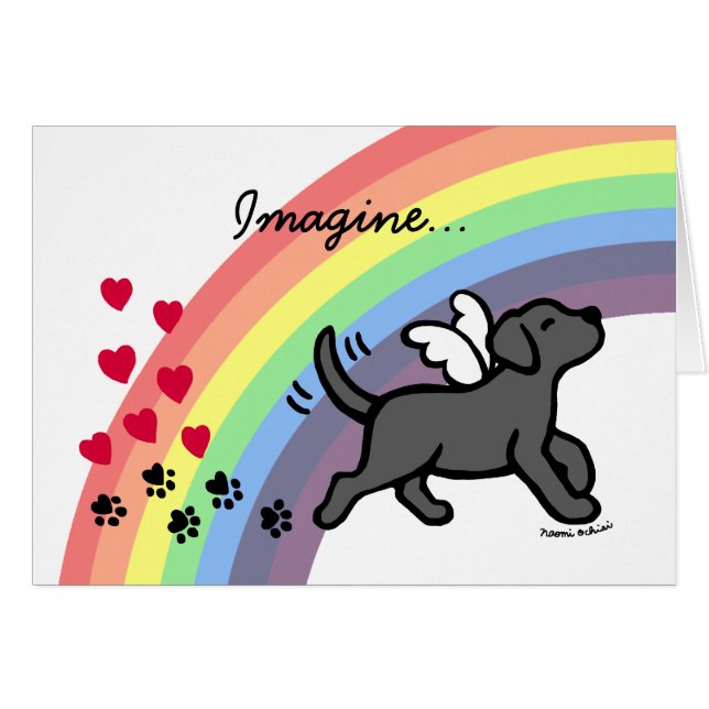 Black Labrador Hearts Rainbow Bridge Card Hälsningskort (Framsidan Horizontal)