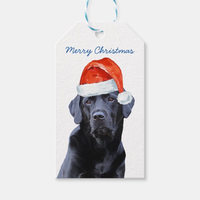 Black Labrador-Helgdag, jultomten, Hund Presentetikett (Framsidan)