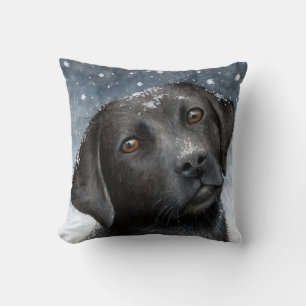 Black Labrador Hund 100 blå vinter Kudde