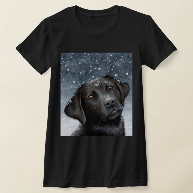 Black Labrador Hund 100 vintertid snö Tee Shirt (Laydown)