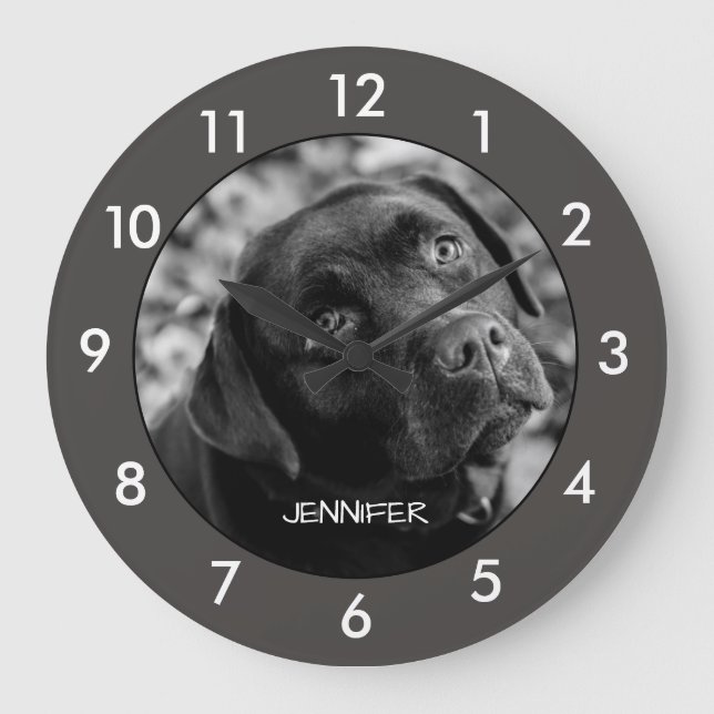 Black Labrador Hund Anpassningsbar Large Clock Stor Klocka (Framsida)