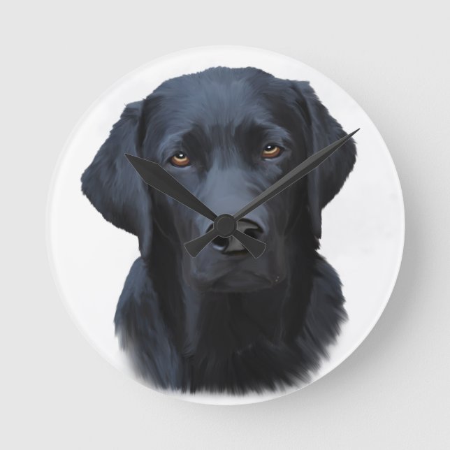 Black Labrador Hund Färg Art Painting Vatten Rund Klocka (Framsida)