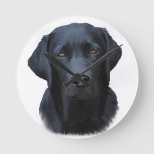 Black Labrador Hund Färg Art Painting Vatten Rund Klocka