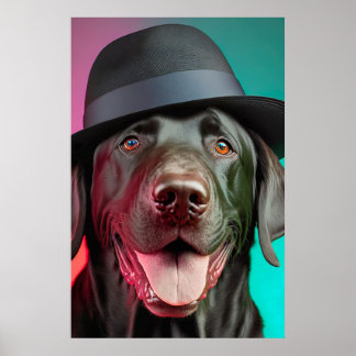 Black Labrador Hund i Fedora Hat Colorful Vibrant Poster