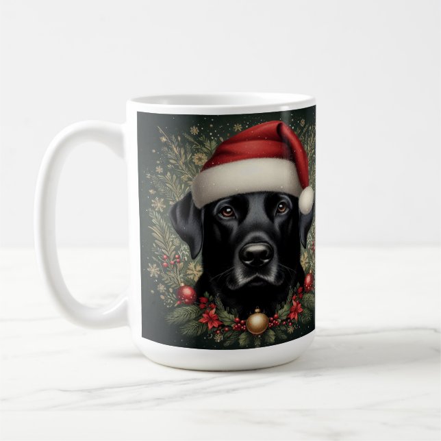 Black Labrador Hund i Santa Hat Kaffemugg (Vänster)