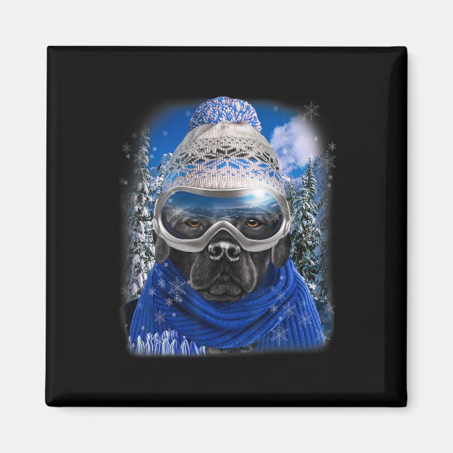 Black Labrador Hund in Winter Ski Magnet (Framsidan)