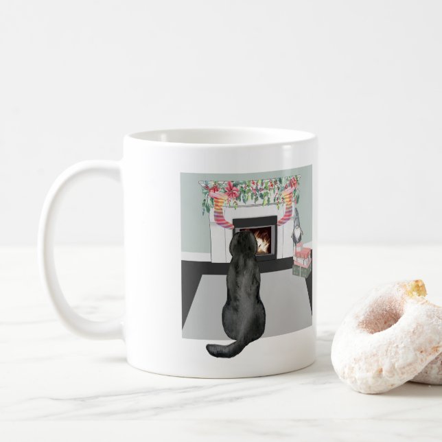 Black Labrador Hund, julgransbild Kaffemugg (Med munk)