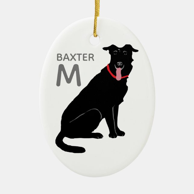 Black Labrador Hund Monogram Namn Första jul Julgransprydnad Keramik (Framsidan)