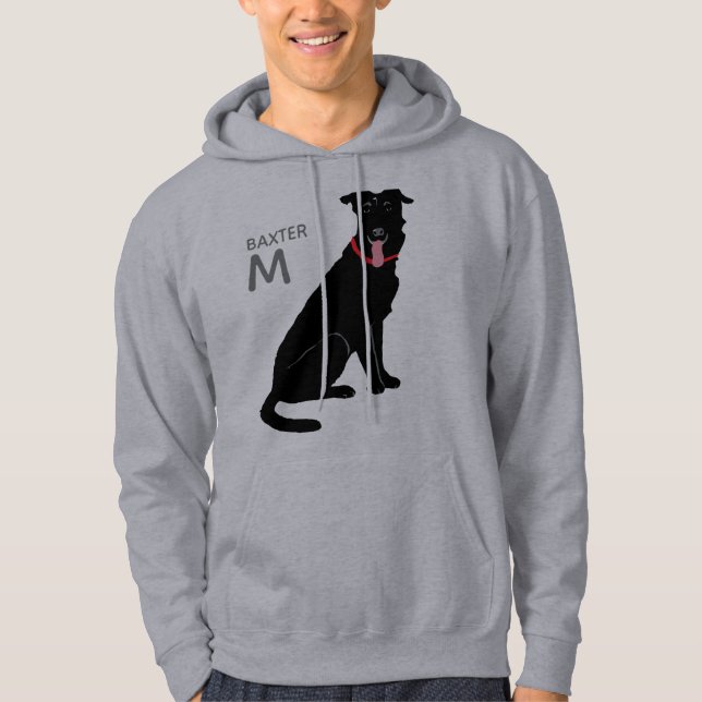 Black Labrador Hund Monogram Namn Initial Hoodie (Framsida)