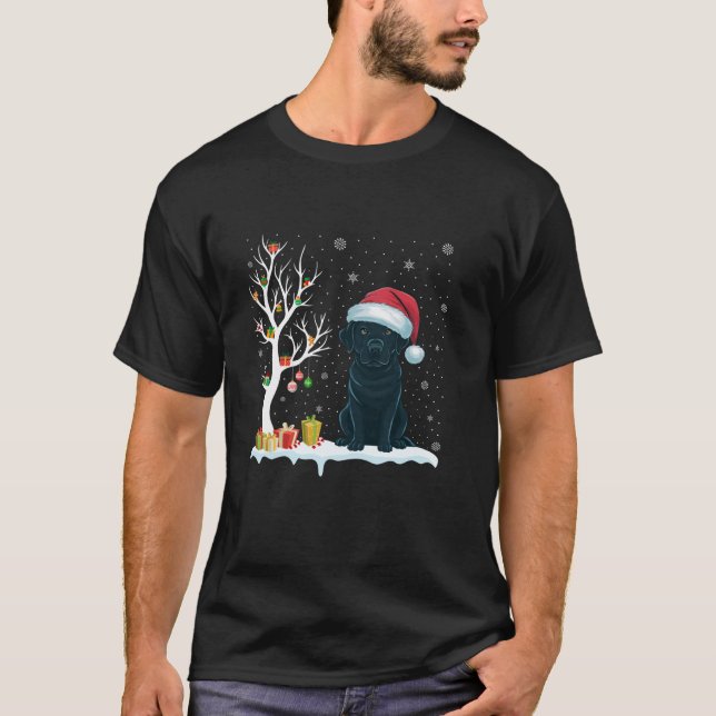 Black Labrador Hund Santa Hat Festive Träd Light X T Shirt (Framsida)