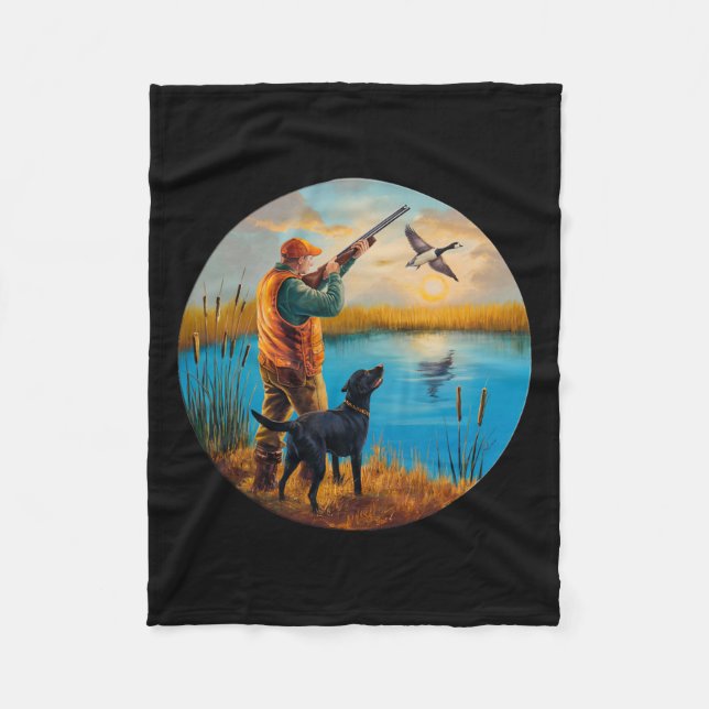 Black Labrador Hunting Lab. Hunting Goose Waterfow Fleecefilt (Framsidan)
