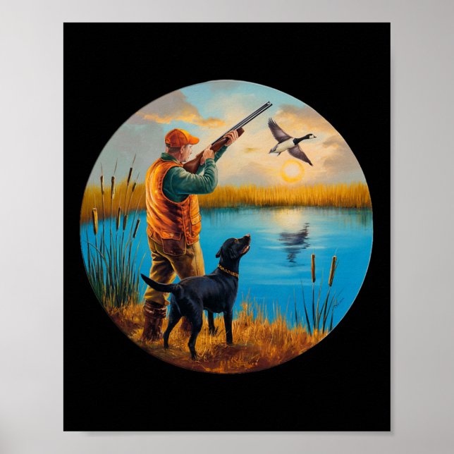 Black Labrador Hunting Lab. Hunting Goose Waterfow Poster (Framsidan)
