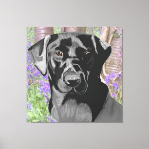 Black Labrador i Bluebell Wood Canvastryck