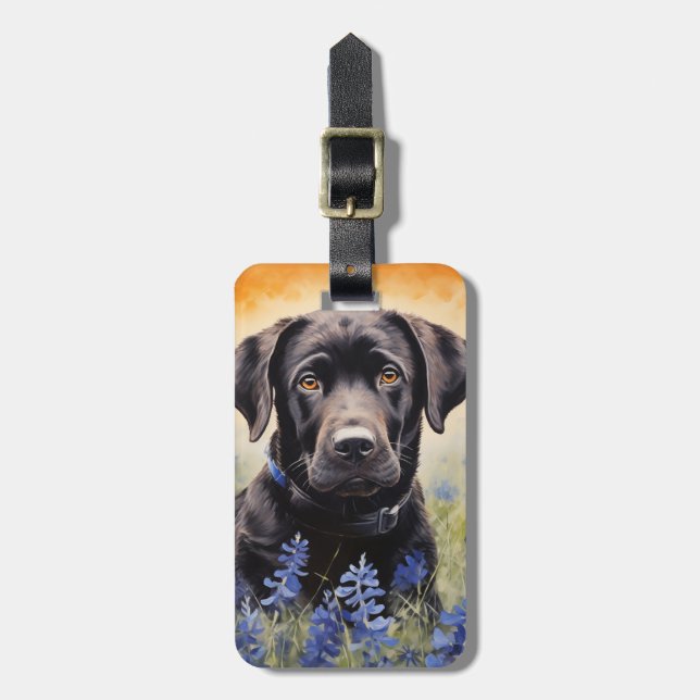 Black Labrador i Bluebonnets Bagagebricka (Vertikal Framsida)