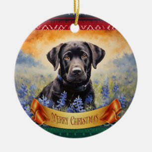 Black Labrador i Bluebonnets Julgransprydnad Keramik
