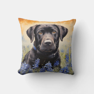 Black Labrador i Bluebonnets Kudde