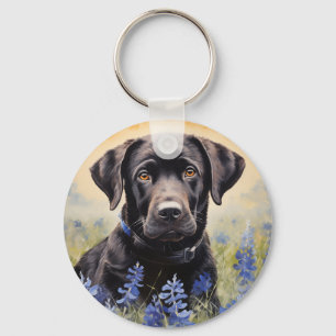 Black Labrador i Bluebonnets Nyckelring
