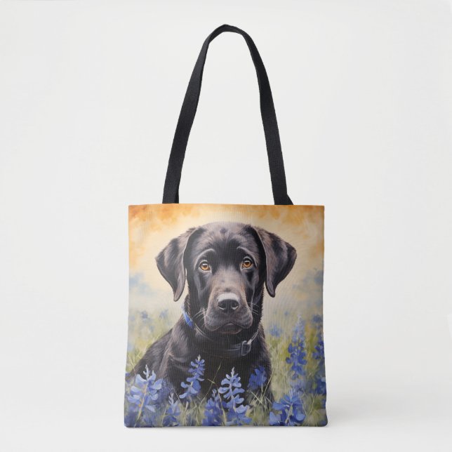 Black Labrador i Bluebonnets Tygkasse (Framsida)