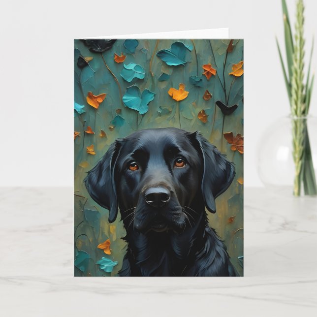Black Labrador i Löv Kort (Framsida)