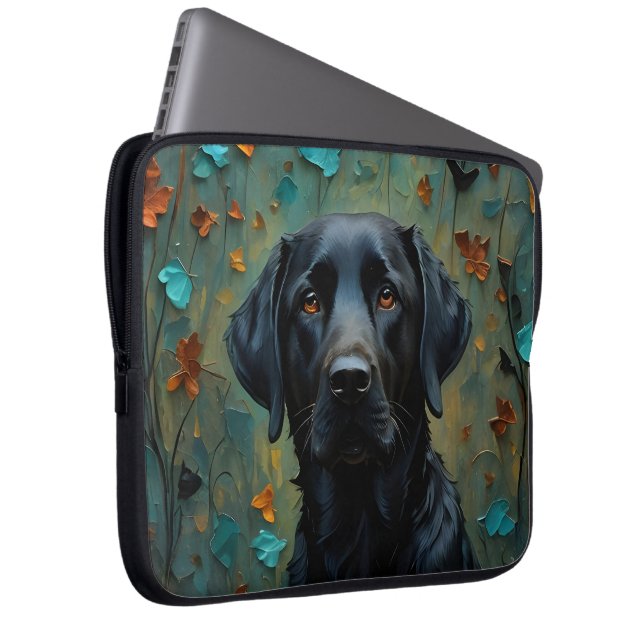 Black Labrador i Löv Laptop Fodral (Framsidan Höger)
