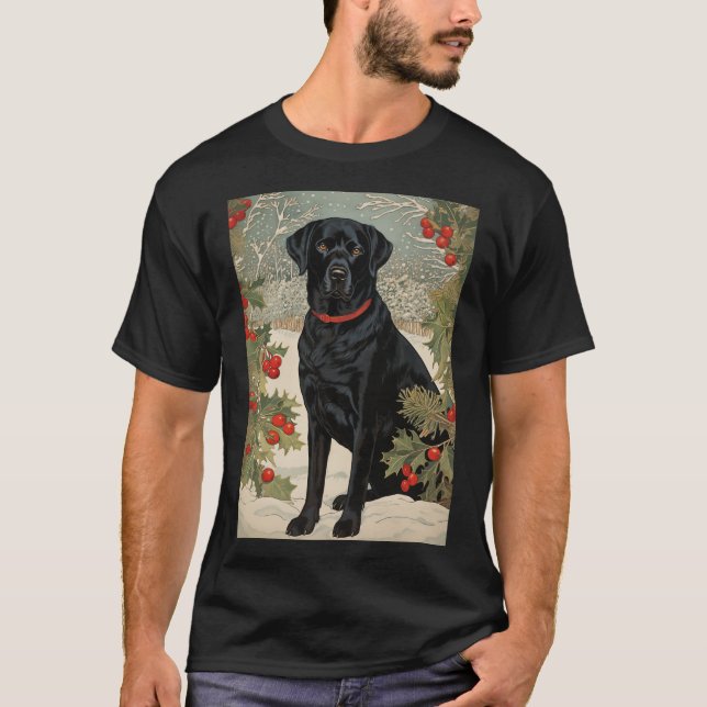 Black Labrador i Winter T Shirt (Framsida)