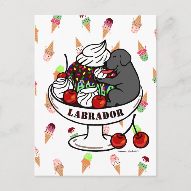 Black Labrador & Ice Cream Sundae Vykort (Framsida)