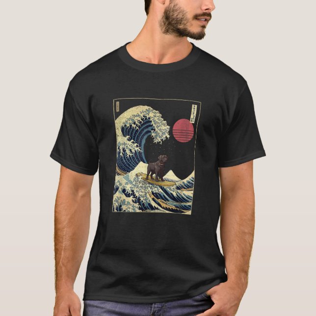 Black Labrador Japanese Kanagawa Wave Funny Surf D T Shirt (Framsida)
