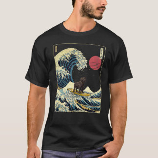 Black Labrador Japanska Kanagawa Wave Funny Surfa  T Shirt