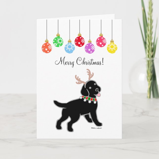 Black Labrador jul Antlers och Ornaments Helgkort (Framsida)