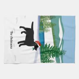 Black Labrador jul Evergreen Santa Hat Kökshandduk