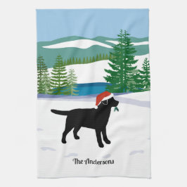 Black Labrador jul Evergreen Santa Hat Kökshandduk