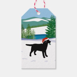 Black Labrador jul Evergreen Santa Hat Presentetikett