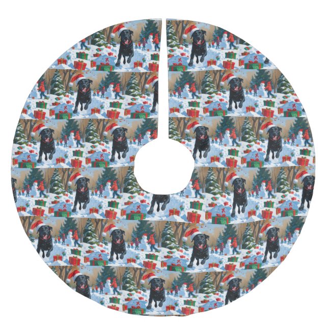Black Labrador jul Festive Snö Scene Julgransmatta Borstad Polyester (Framsidan)
