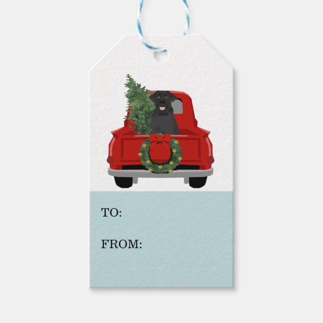 Black Labrador jul Hund Red Lastbil Presentetikett (Framsidan)