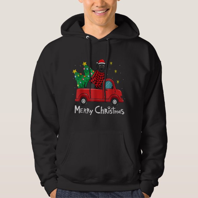 Black Labrador jul Lastbil Träd Red Play Hund Hoodie (Framsida)