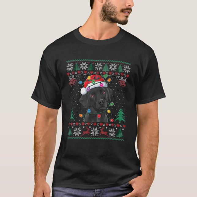 Black Labrador jul Santa Hat Hund Ljus Ugly T Shirt (Framsida)