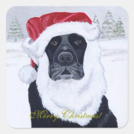 Black Labrador jul Santa Hat Painting Fyrkantigt Klistermärke