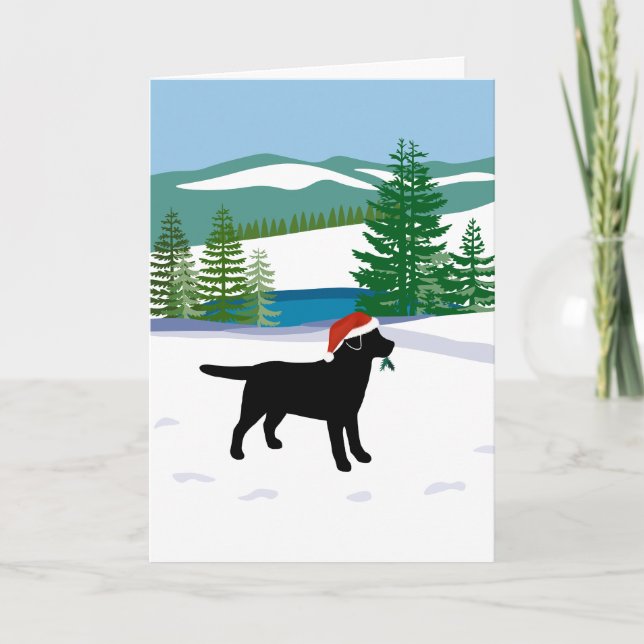 Black Labrador-julvinter-vy Helgkort (Framsida)