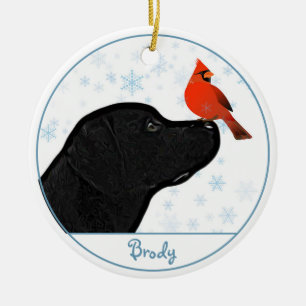 Black Labrador Kardinal Cute Hund Svart lab Julgransprydnad Keramik