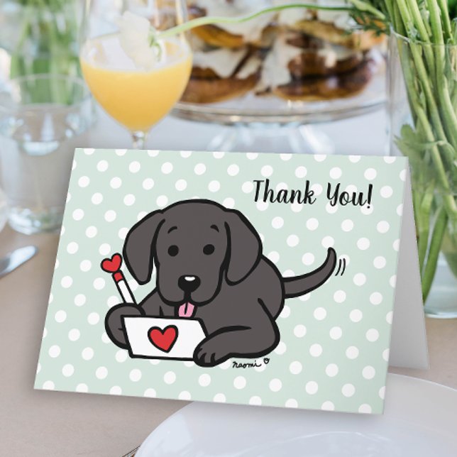 Black Labrador Kärlek Brev Tack Kort (Black Labrador Love Letter Design Thank You Cards for Labrador Owners.  Cute Cartoon Style Art.)