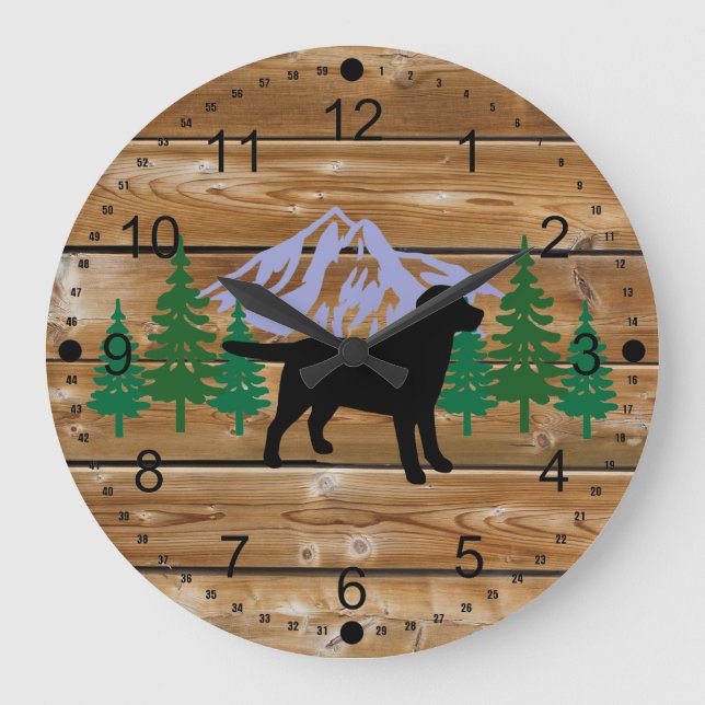 Black Labrador kontur Evergreen Wall Clock Stor Klocka (Framsida)