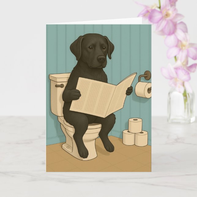 Black Labrador Läsning av tidningen Toilet Kort (Orkide)